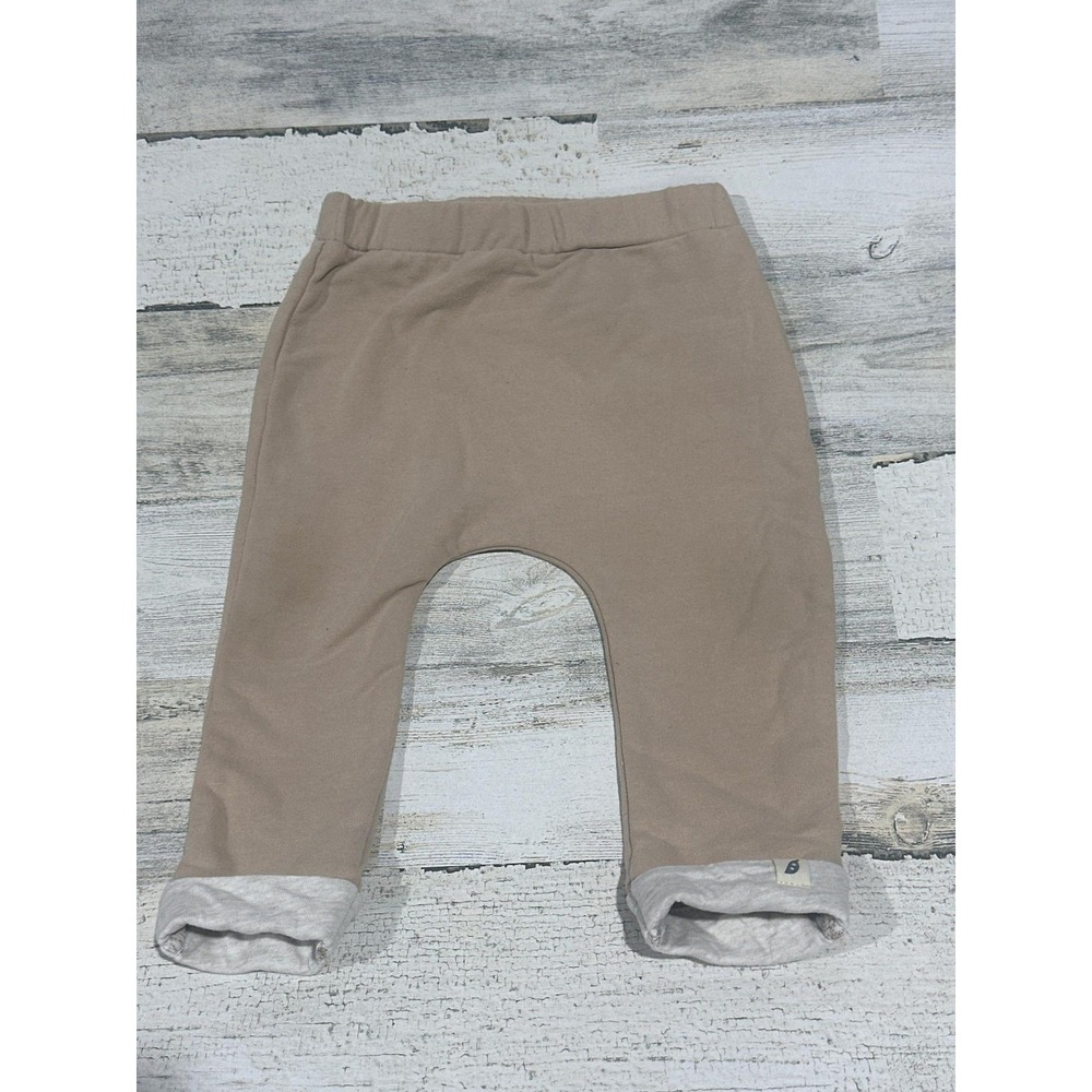 Easy Peasy Jogger Pants Boys 12M Tan Organic Cotton Cuffed Harem EUC